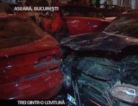 Bucuresti. Un sofer a evitat o masina in trafic, dar a distrus alte trei parcate