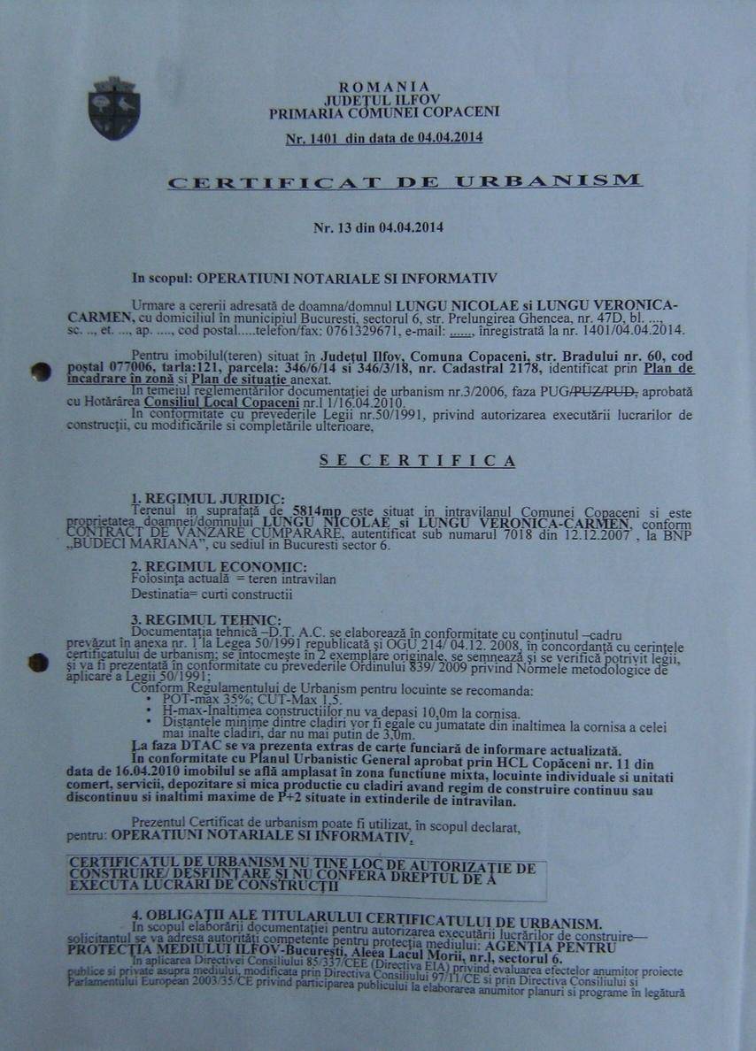 Teren Intravilan Destinatie Mixta Localitatea Copaceni Judetul Ilfov