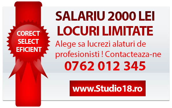 Salariu maxim plus comision! Aplica http://www.studio18.ro