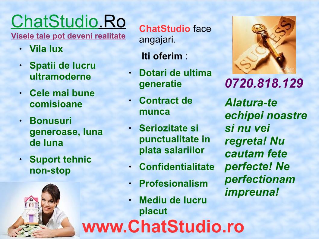 Salariu fix 3000 LEI + comision. Aplica pe ChatStudio.ro