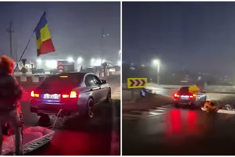 Explicația șoferului care a făcut drifturi cu un sicriu legat de maşină. Ce pedeapsă a primit de la polițiști
