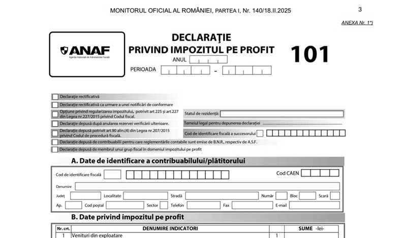 Impozit pe profit: Declarațiile 101 actualizate, publicate în Monitorul Oficial