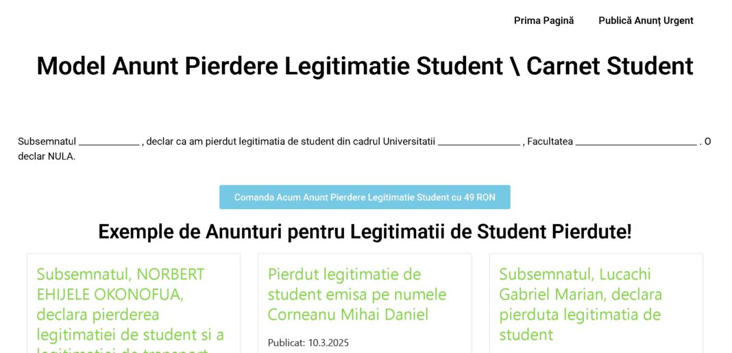 model_anunt_pierdere_legitimatie_student