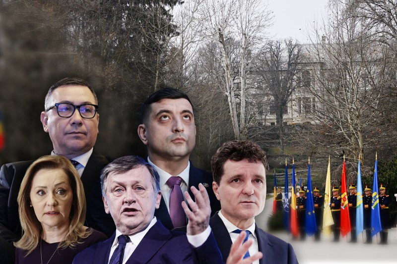 George Simion, Victor Ponta, Elena Lasconi, Crin Antonescu și Nicușor Dan. Colaj: Ion Mateș / Hotnews. Foto: Inquam Photos, Profimedia