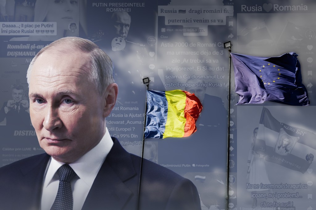 Vladimir Putin și postări recente apărute pe TikTok. Colaj: Ion Mateș / Hotnews. Foto: Profimedia, Shutterstock
