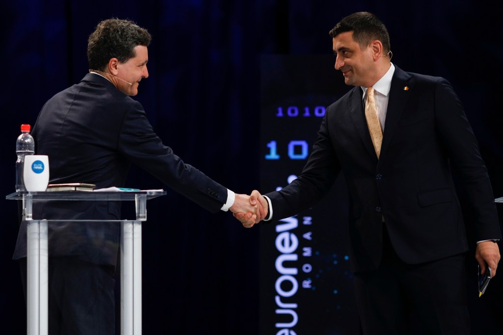 George Simion și Nicușor Dan, la dezbaterea prezidențială de la Euronews Foto: Inquam Photos / Malina Norocea