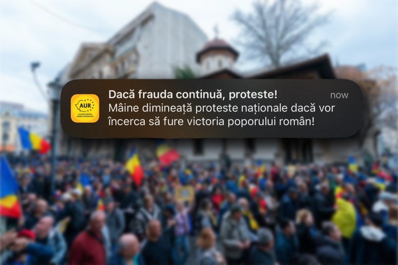 Mesajul trimis membrilor AUR din secțiile de vot. Foto fundal: Inquam Photos / Pană Tudor