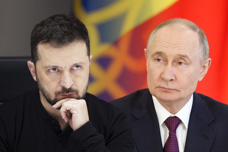 Volodimir Zelenski și Vladimir Putin. Colaj: Ion Mateș / Hotnews. Foto: Profimedia, Shutterstock