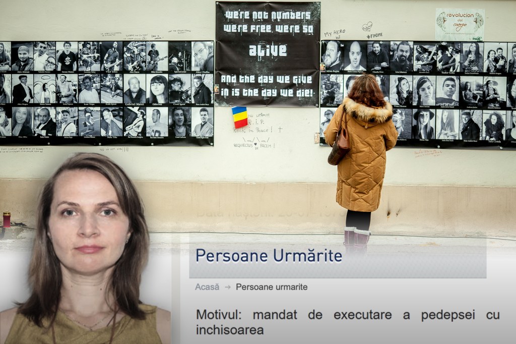 Sus: fotografiile victimelor tragediei din clubul Colectiv. Jos, Antonina Radu, condamnată în mai 2022 la 8 ani și 8 luni închisoare în dosarul Colectiv 1. Fotografie principală: Inquam Photos / Ovidiu Micsik