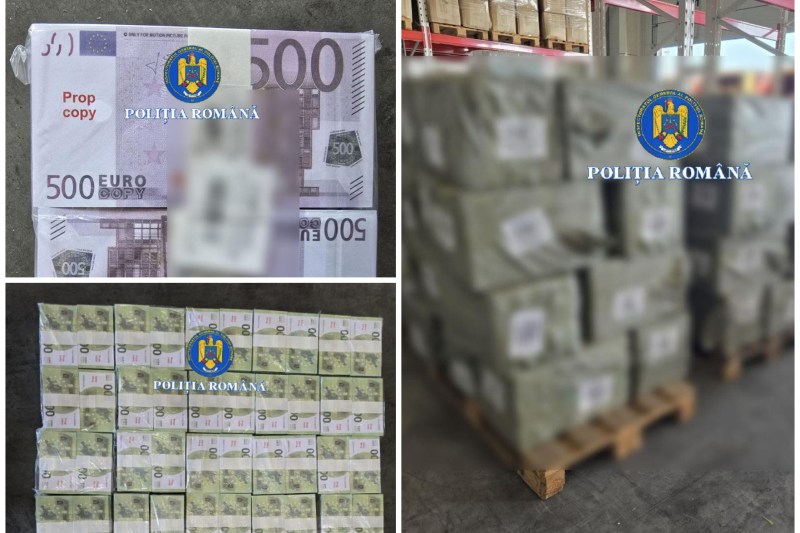 Imagini cu bancnotele false capturate în Portul Constanța. Foto: Poliția Română