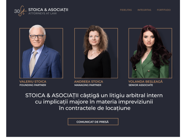 STOICA & ASOCIAȚII câștigă un litigiu arbitral intern cu implicații majore în materia impreviziunii în contractele de locațiune