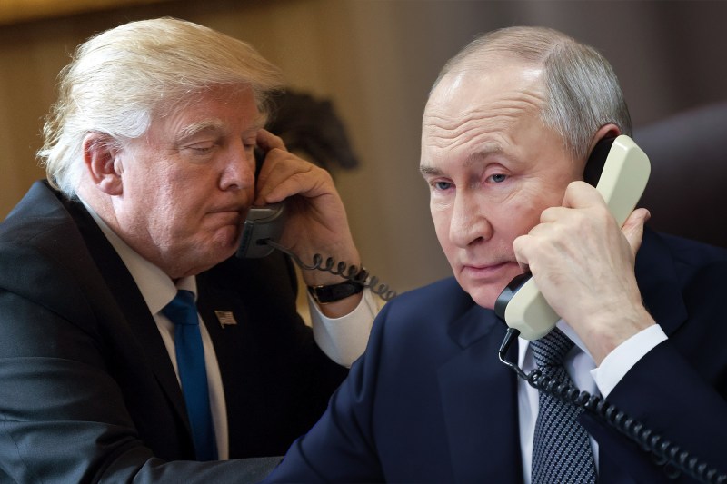 Donald Trump și Vladimir Putin, într-o discuție la telefon. Colaj: Ion Mateș / Hotnews. Foto: Profimedia
