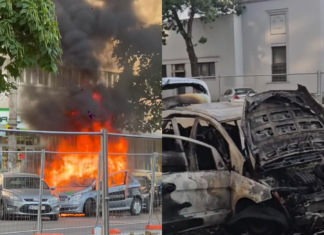 Mașina unei școli de șoferi a ars ca o torță pe bulevardul Ion Mihalache din București, după ce a luat foc în mers