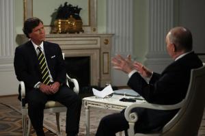 Tucker Carlson alaturi de presedintele Vladimir Putin la Kremlin, Foto: Gavriil Grigorov / Sputnik / Profimedia